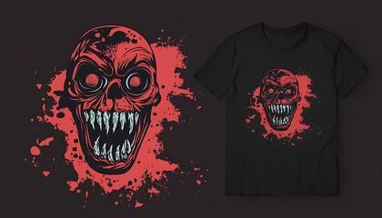 A playful t-shirt design featuring a cartoon zombie mask, blending horror with appeal.