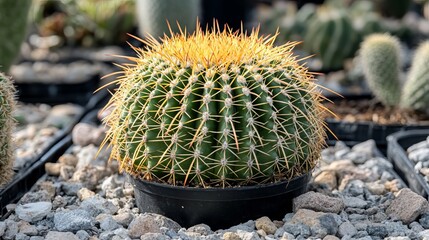 Echinocactus grusonii, also known as the Golden barrel cactus, is a widely used decorative cactus in gardens. 