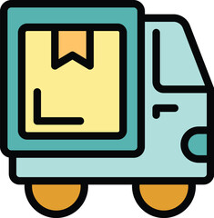 This color icon features a delivery truck carrying a single parcel with a fragile sticker