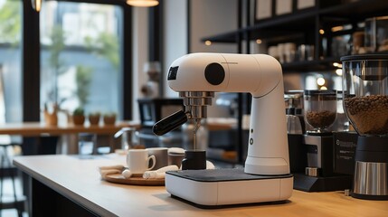 Modern White Espresso Machine in Cafe