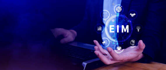 EIM Enterprise information management system, EIM Global Network with Analyzing Technological Data, Efficient Information Management, Network Connection.