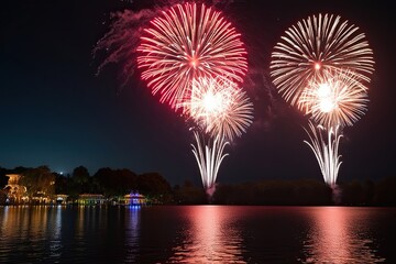 Festive Diwali Night Illuminated by Mesmerizing Fireworks Over the Lake