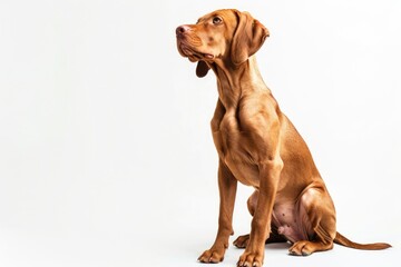 A brown dog sitting on a white floor, perfect for pet-related or interior design compositions