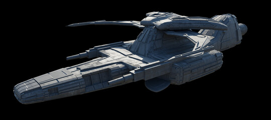 Alien Space Ship on Black Background - Side View, 3d digitally rendered science fiction illustration