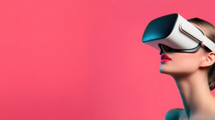 A woman wearing a virtual reality headset with her eyes closed, AI
