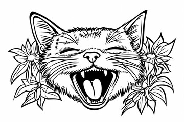  Adorable cat coloring page for children, perfect for creative stock illustrations.