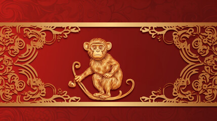 Obraz premium Zodiac Sign for Year of Monkey, 2024, The Chinese traditional paper-cut art