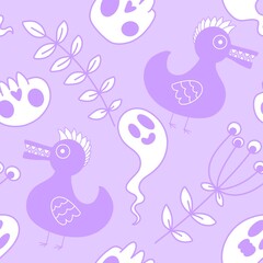 Halloween animals seamless skulls and ducks pattern for wrapping paper