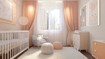 A cozy nursery with soft, pastel curtains that enhance a calming environment for babies and parents alike.