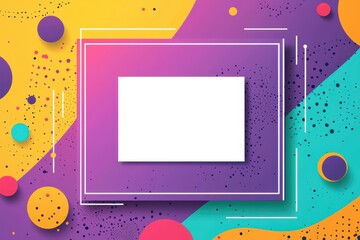 Obraz premium Abstract geometric design with a purple card and white box centered on a vibrant multicolor background