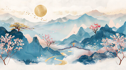 Fototapeta premium watercolor landscape painting