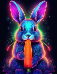 Rainbow rabbit eats carrot