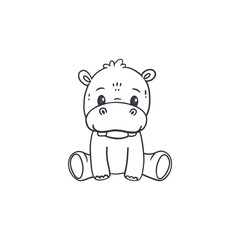 Hand drawing cartoon cute hippopotamus. Doodle,illustration for card, poster design for kids, coloring page.Vector illustration 