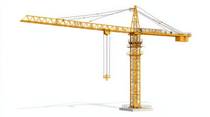 Towering Yellow Crane - 3D Rendering of Construction Equipment Against White Background