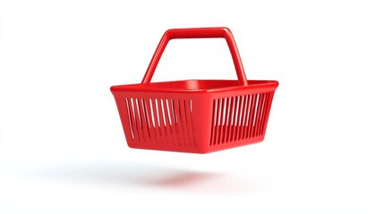 Fototapeta premium Minimalist Red Shopping Basket in 2D Flat Vector Art for Promotions
