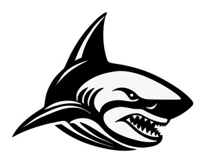 Shark black and white, isolated logo or symbol. Can be used as emblem or mascot for sports or other products