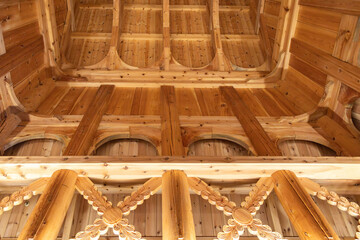 Carved Wooden Ceiling of Stavekirke Church (Stave Church) in Bergen, Norway