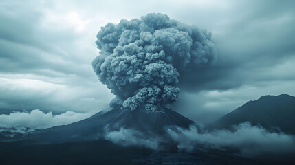 Fototapeta premium A dense cloud of volcanic ash erupting from a mountain shrouding the landscape.
