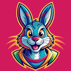 Fototapeta premium Vibrant cartoon rabbit character with a cheerful expression and colorful details on a bright background