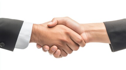 Business people shaking hands in studio for integration and partnership 