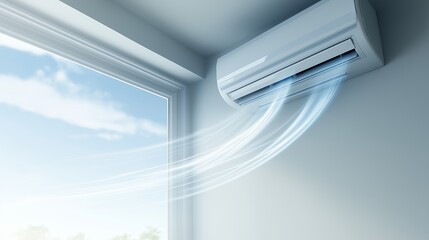 Obraz premium A room with the air conditioner encompasses blue waves of clean air
