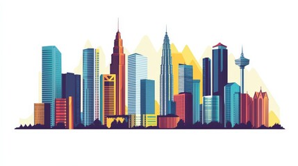 Obraz premium Urban Minimalism: Kuala Lumpur Skyscrapers Vector Illustration