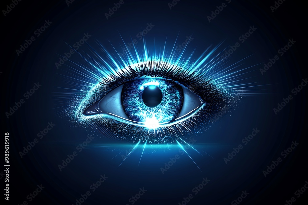 Poster vision concept graphic, featuring an eye with rays of light, symbolizing clear goals and forward-thi