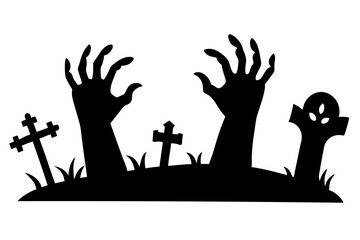 Zombie hands silhouette. Creepy zombie crooked lambs stick out of graveyard ground vector illustration set. Halloween zombie hands. Halloween and nightmare, creepy and evil zombie