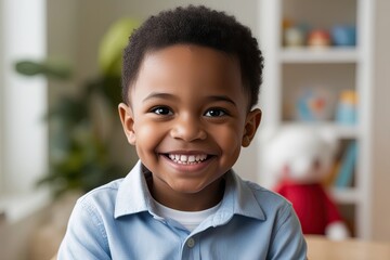 Naklejka premium Charming Smiling Young African American Boy in Joyful Environment