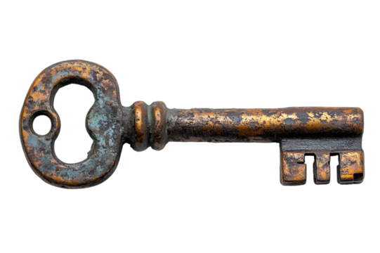 a close-up of a old key

