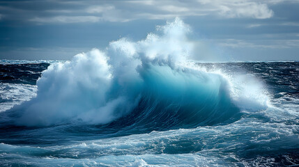 Obraz premium A giant iceberg collapsing into the ocean creating huge waves and splashes.
