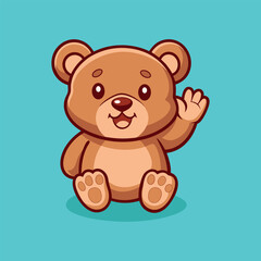 Cute Teddy Bear Waving Hand Cartoon Vector Icon Illustration.