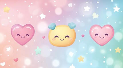 Colorful 3d hearts and polka dots on a fun pastel galaxy for kids background