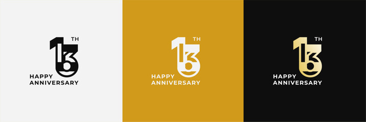 Logo 13th, 13 years anniversary, Creative design template for celebration, greeting, birthday and invitation. Editable file