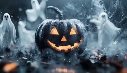 Stylish Halloween living room setup with minimalist decor and thematic elements.