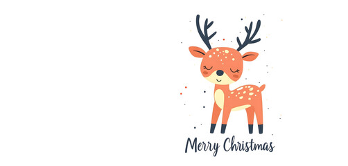 Fototapeta premium illustration with a cute drawing of a reindeer with the word merry christmas written in it - copy space
