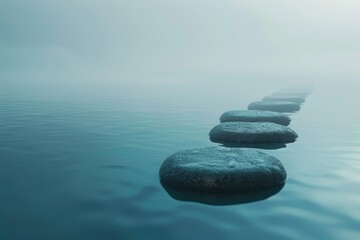 A serene and tranquil background with smooth, round stones floating on water creating a peaceful atmosphere