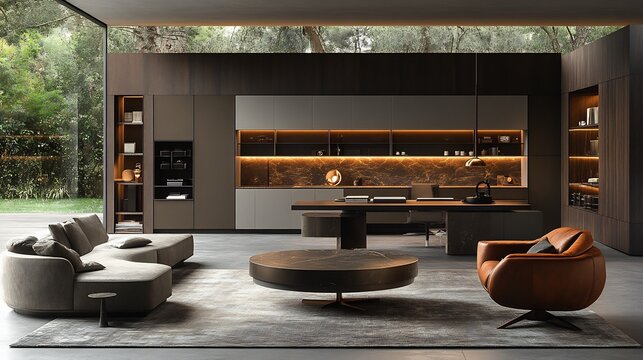 Modern home office sleek furniture a minimalistic desk setup and an organized wallmounted shelving system creating a productive environment