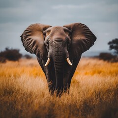 Fototapeta premium Cute elephant captured strolling in calm nature surroundings image