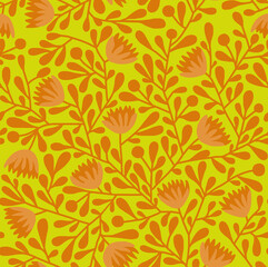 A hand-drawn floral pattern in bright orange colors.Seamless pattern.