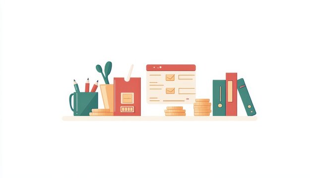 office desk supplies, flat design, minimal clip art preview