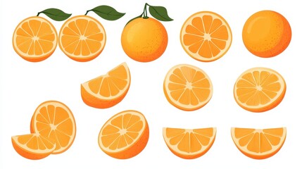 Fresh Oranges Collection in Flat Vector Style on Transparent Background - Artwork Mockup