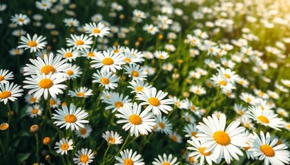 Fototapeta premium Close-Up of Blooming Daisies in a Sunlit Meadow 