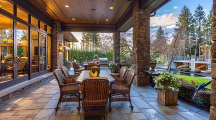 Obraz premium Beautiful Covered Patio Outside New Luxury Home