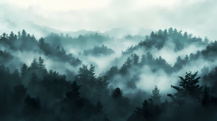 Foggy forest landscape view from above. Foggy Forest. Illustration