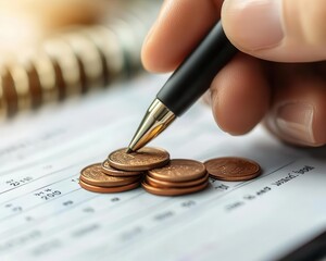 Financial independence goals being set by a person with a financial planner, motivational style, sharp focus, soft lighting