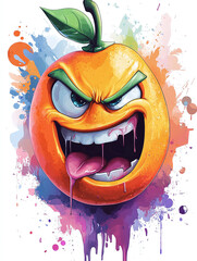 Angry Orange Cartoon Character with Exaggerated Features in Vibrant Artwork