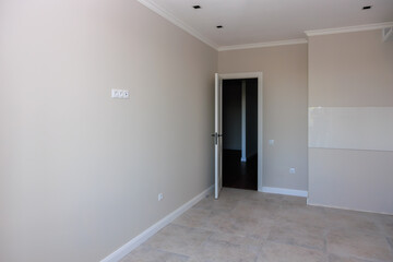 A white room with door and wall, typical apartment in a new building
