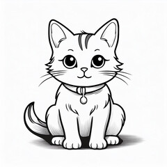 Obraz premium Simple black and white ilustration of a cute cat. Can be used as a children coloring page.