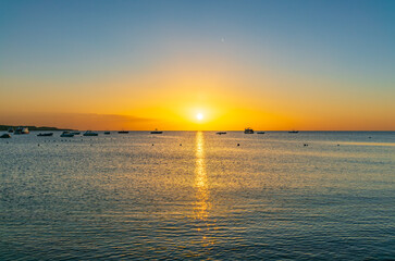 Sunrise over the sea. Panoramic seascape.